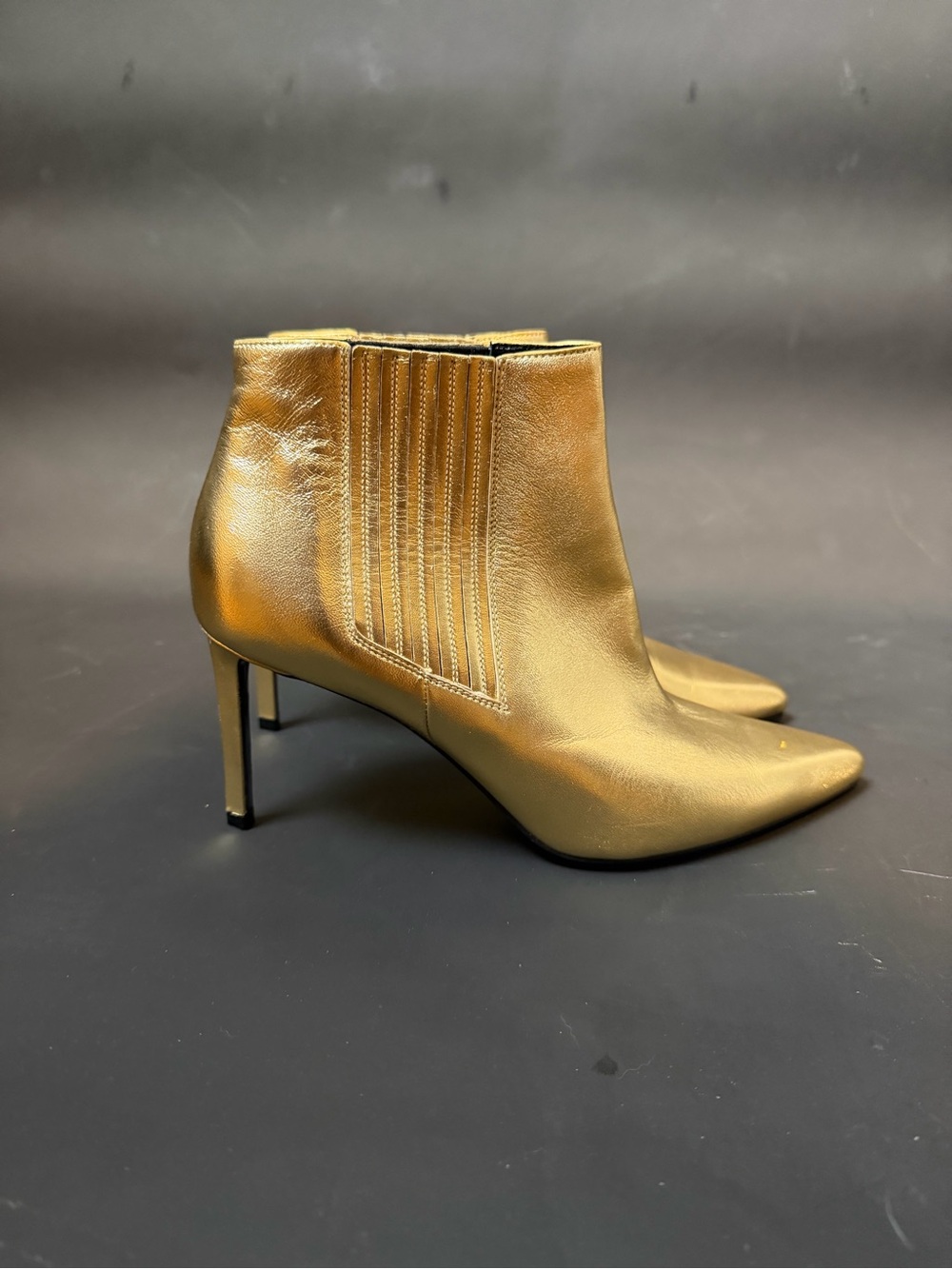 Celine Metallic Gold Pointed-Toe Ankle Booties